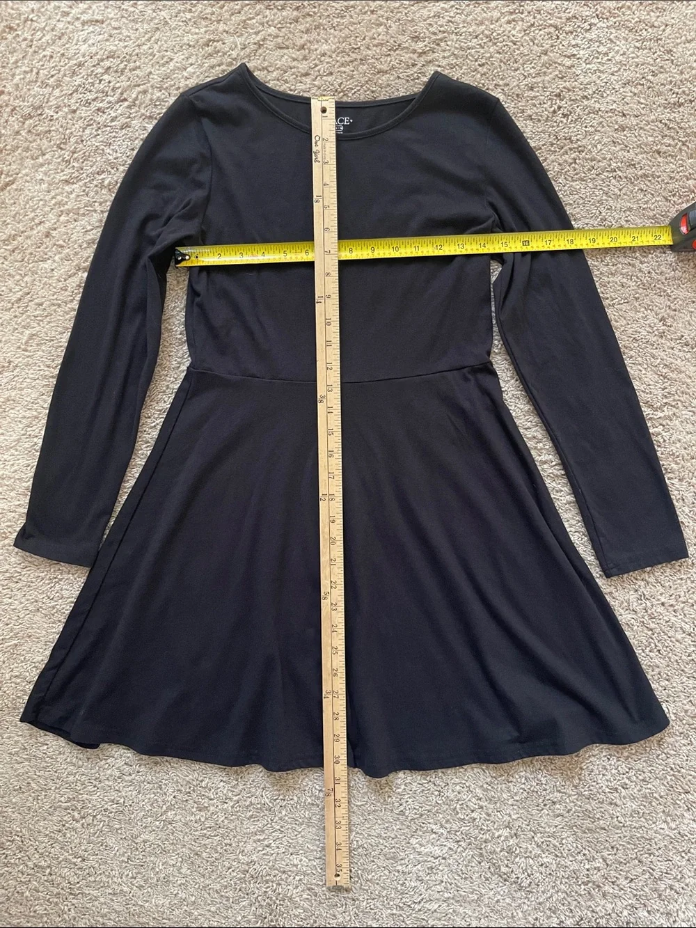 The Children’s Place girls long sleeve cotton jersey knit black dress, XXL 16
